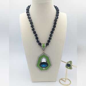 Heidi Daus Well Connected Statement Necklace Green With Bonus Single Earring